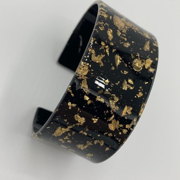 Acrylic cuff bracelet resin gold leaf black retro - Picture 9 of 9